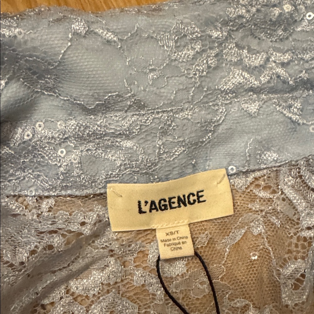 L'AGENCE KAIYA 3/4 SLEEVE LACE DRESS BLUE FOG - Picture 4 of 5